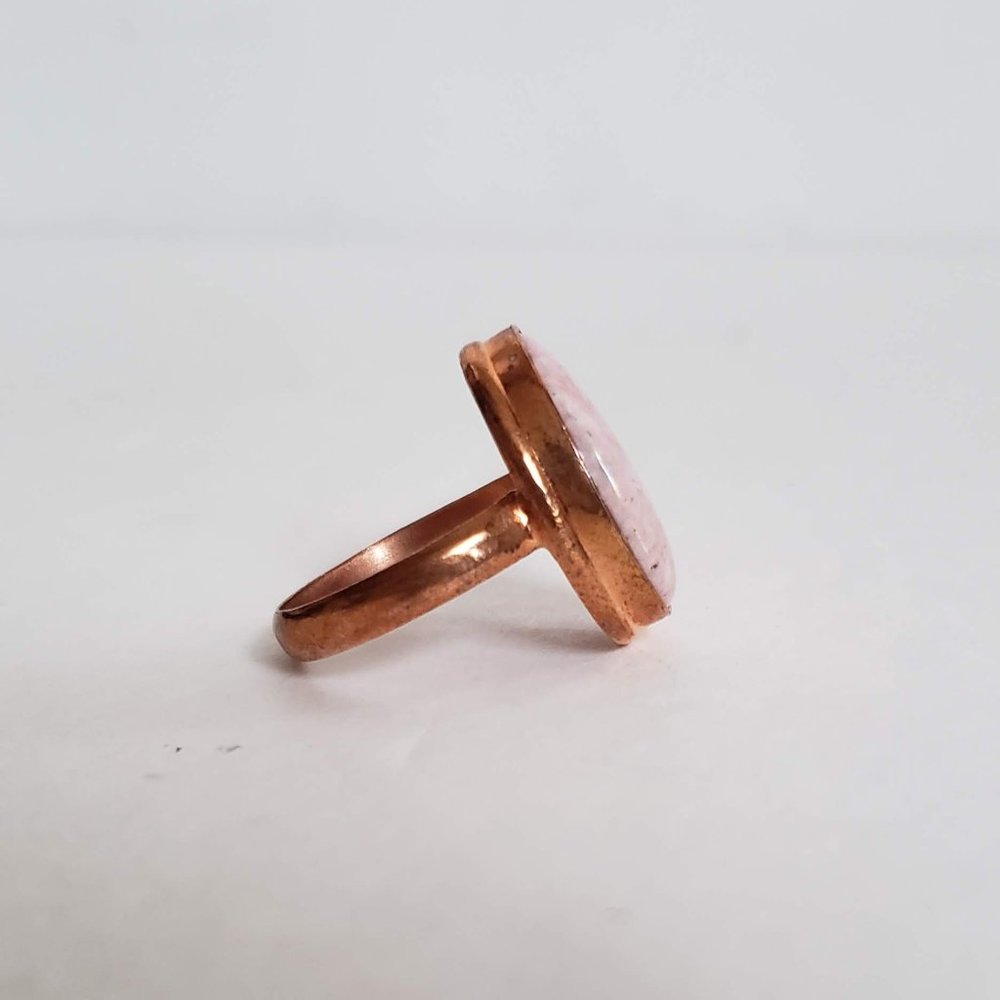 Sz 10 Natural Pink RHODOCHROSITE Ring in solid Copper Artisan Made - Picture 9 of 14